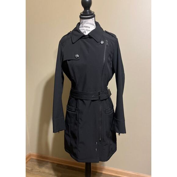 Nanette Lepore Belted Mid Length Trench Jacket/Coat Black Medium Military - Picture 1 of 9